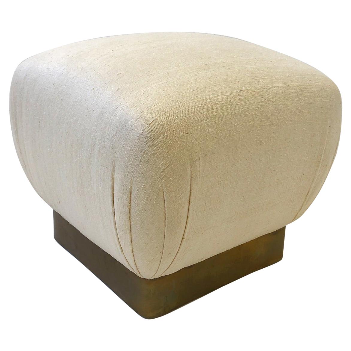 Off White Linen and Aged Brass Pouf by Marge Carson