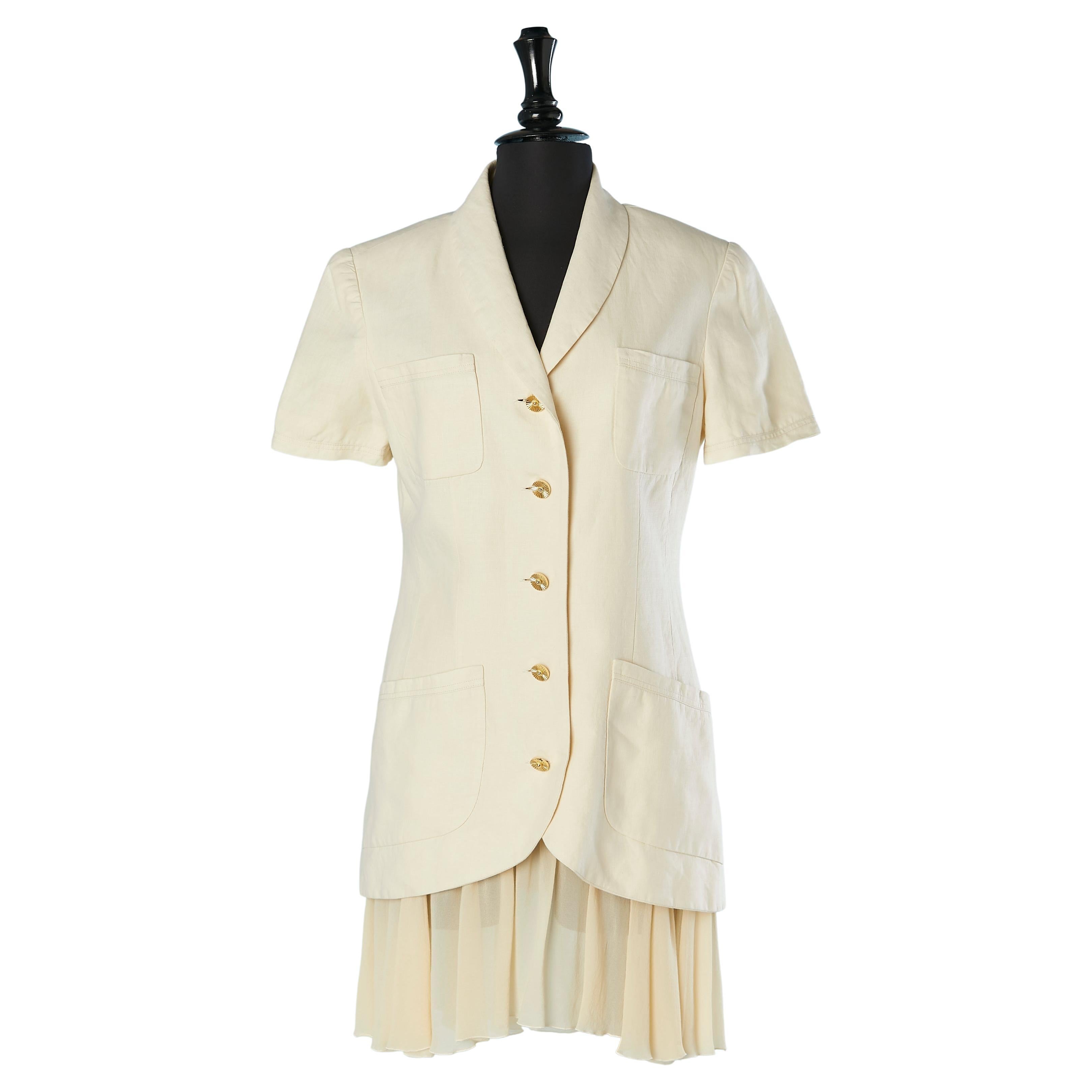Off-white linen and silk chiffon skirt-suit  Chanel Boutique  For Sale