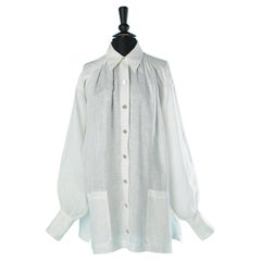 Off-white linen painter's shirt with branded buttons Chanel 