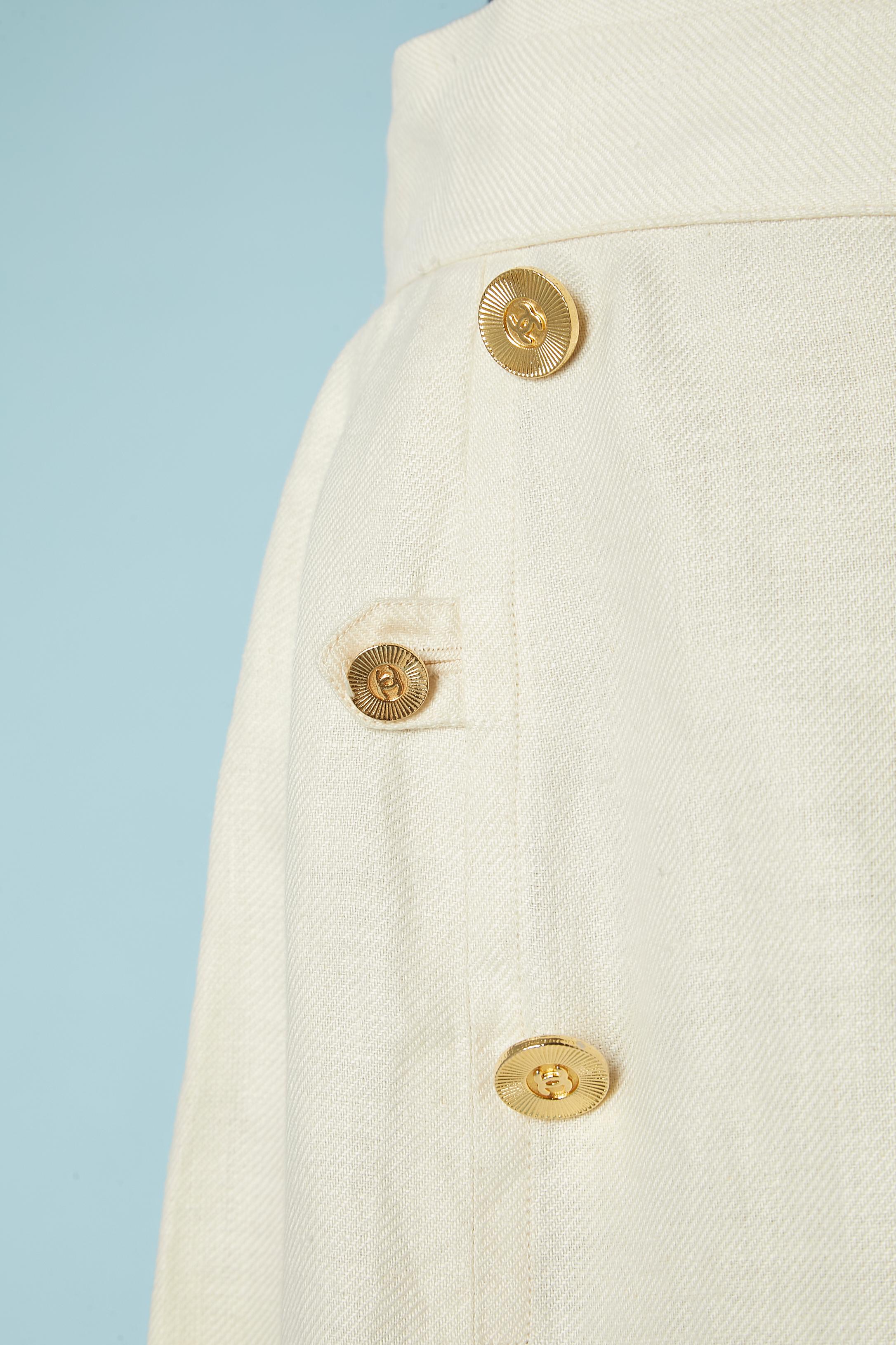 Gold Off-white linen skirt with gold metal branded buttons Chanel  For Sale