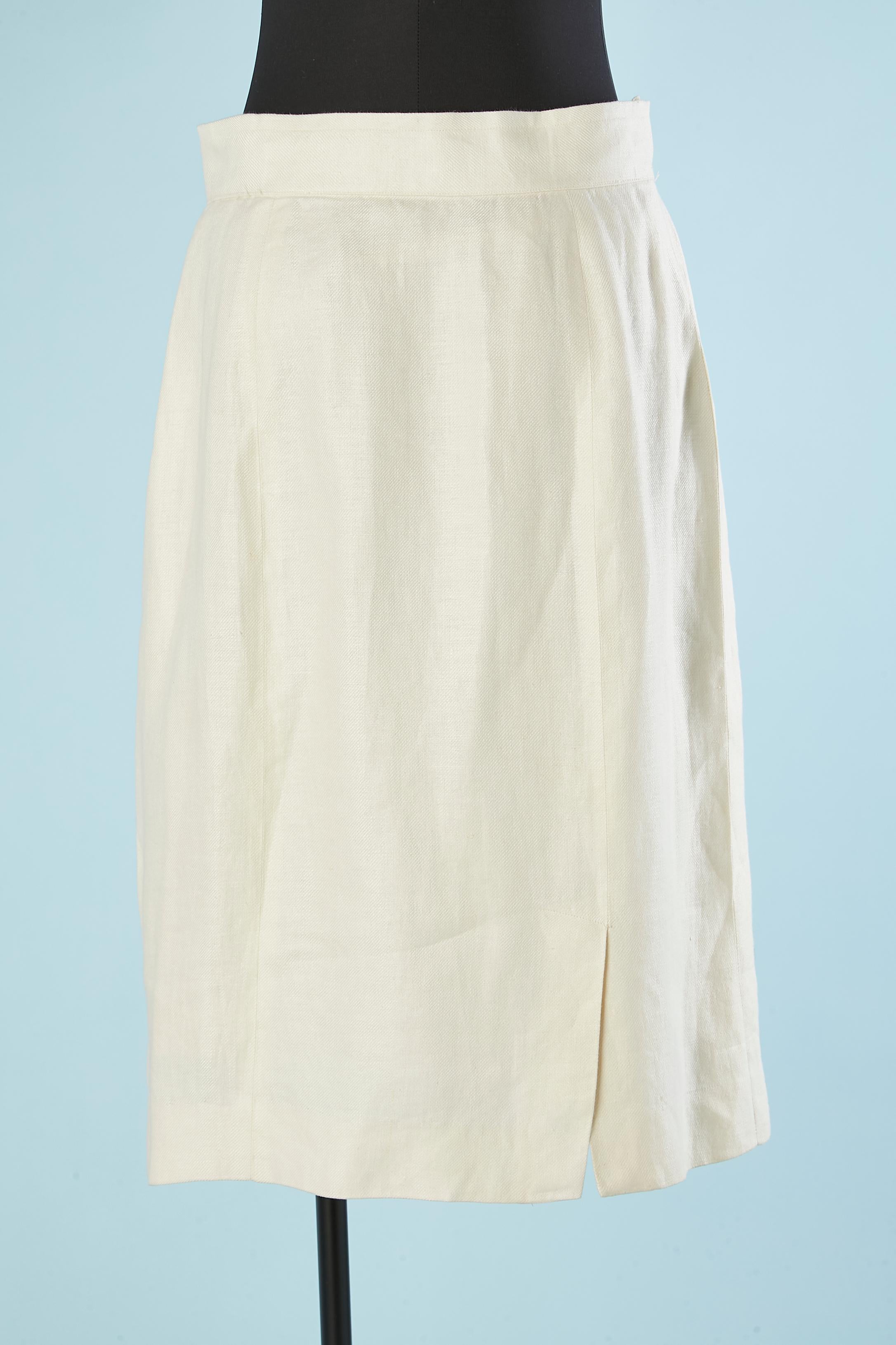 Women's Off-white linen skirt with gold metal branded buttons Chanel  For Sale