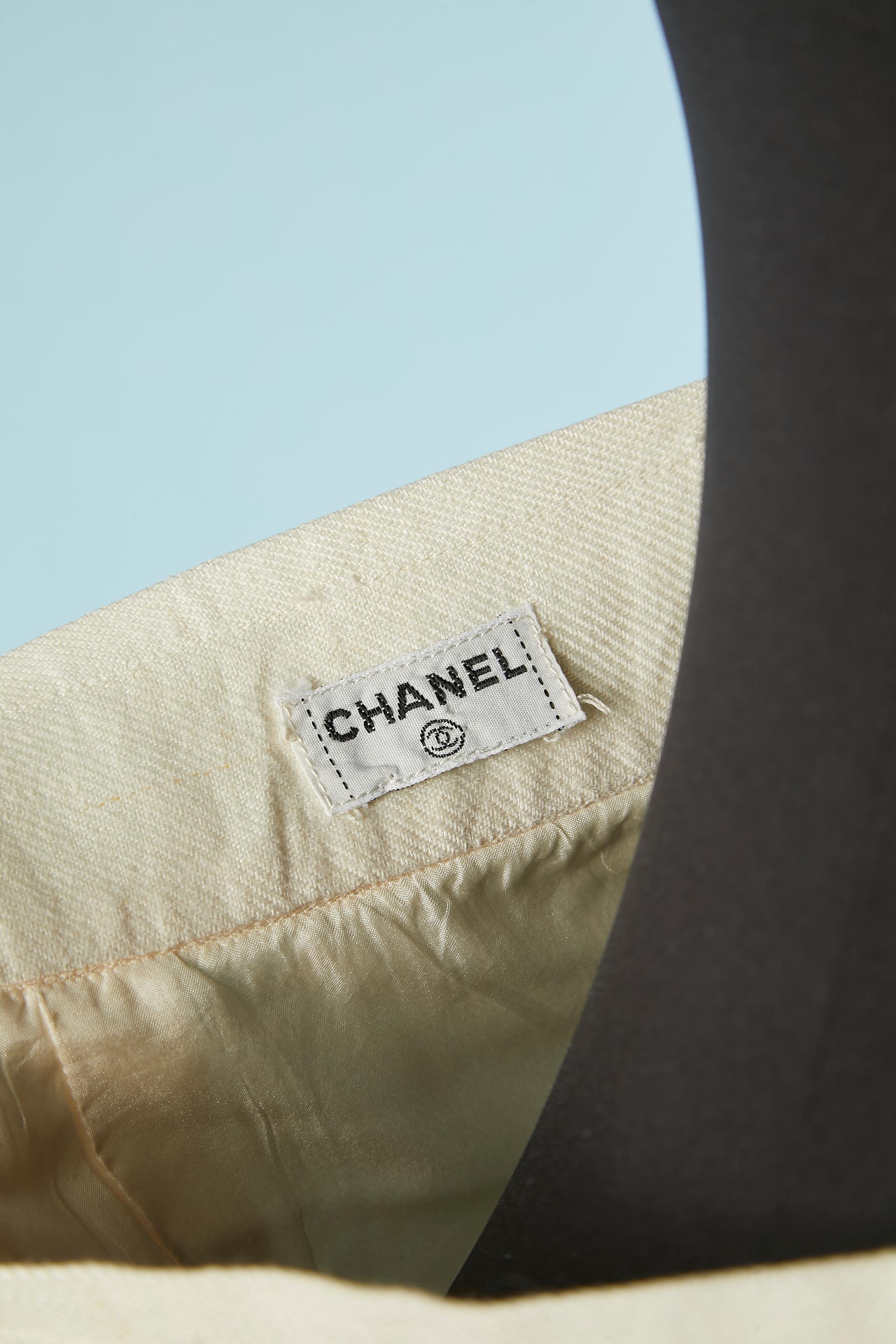 Off-white linen skirt with gold metal branded buttons Chanel  For Sale 3
