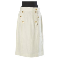 Off-white linen skirt with gold metal branded buttons Chanel 