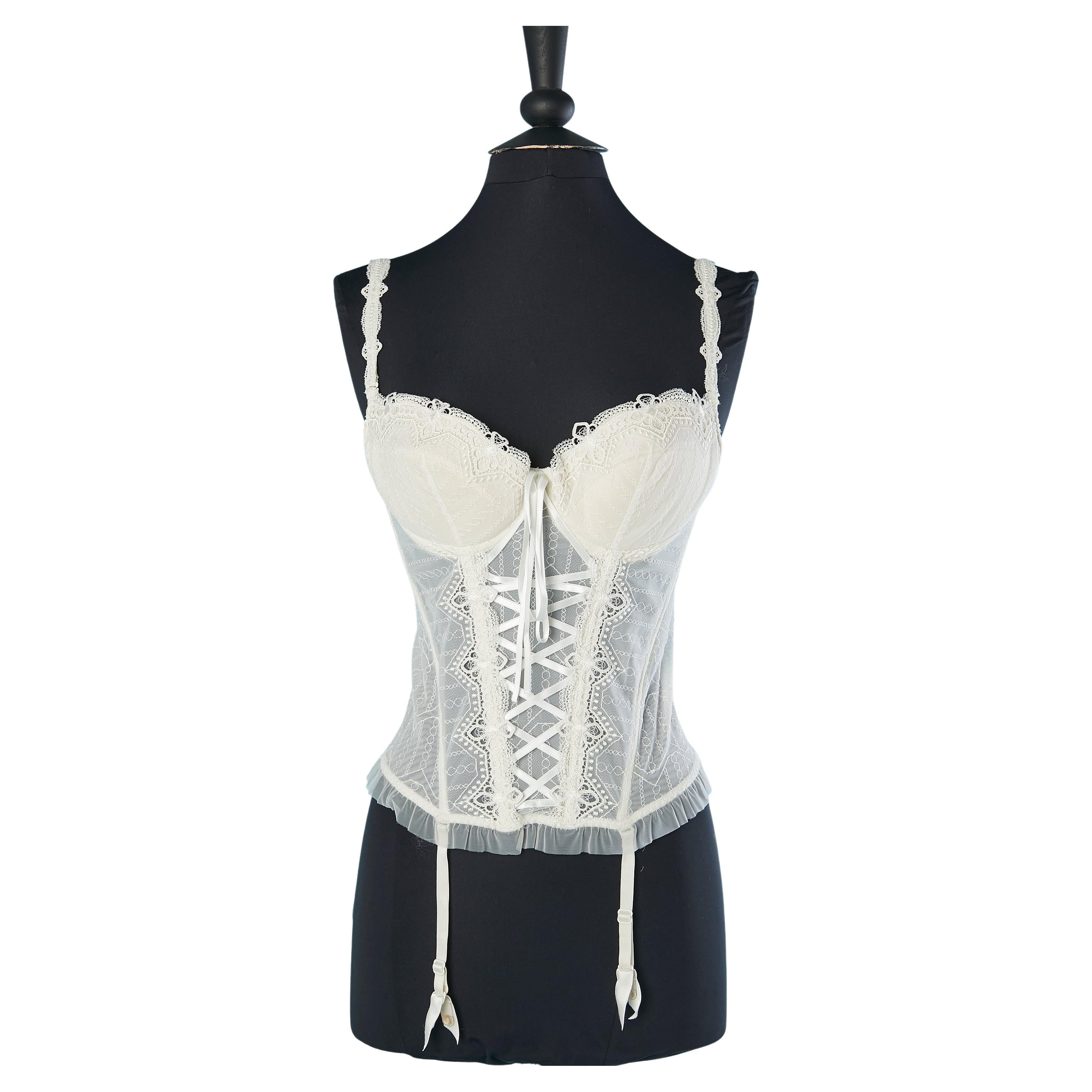 Off-white lingerie bustle with padded-bra and suspender belt  Nina Ricci  For Sale