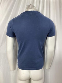 Off-White T-Shirt mit Rundhalsausschnitt und Logo-Print aus marineblauer Baumwolle