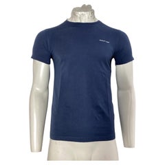 Off-White T-Shirt mit Rundhalsausschnitt und Logo-Print aus marineblauer Baumwolle