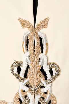 Off-white long jacket with beds and threads embroideries Lecoanet Hemant