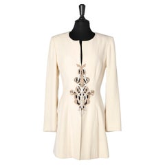 Retro Off-white long jacket with beds and threads embroideries Lecoanet Hemant 