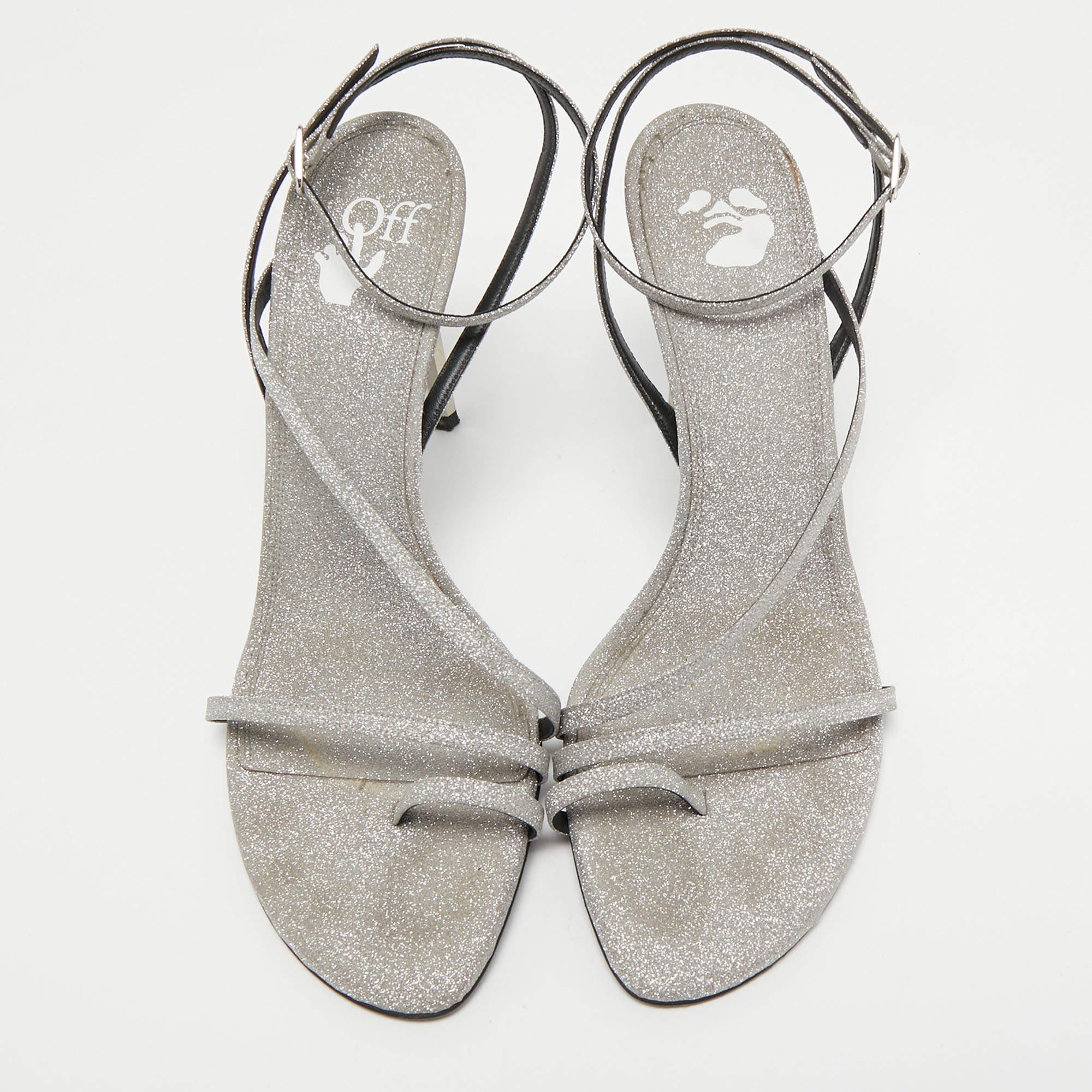 Sandalias con tira al tobillo Allen de purpurina gris metalizada Off-White talla 40 Gris