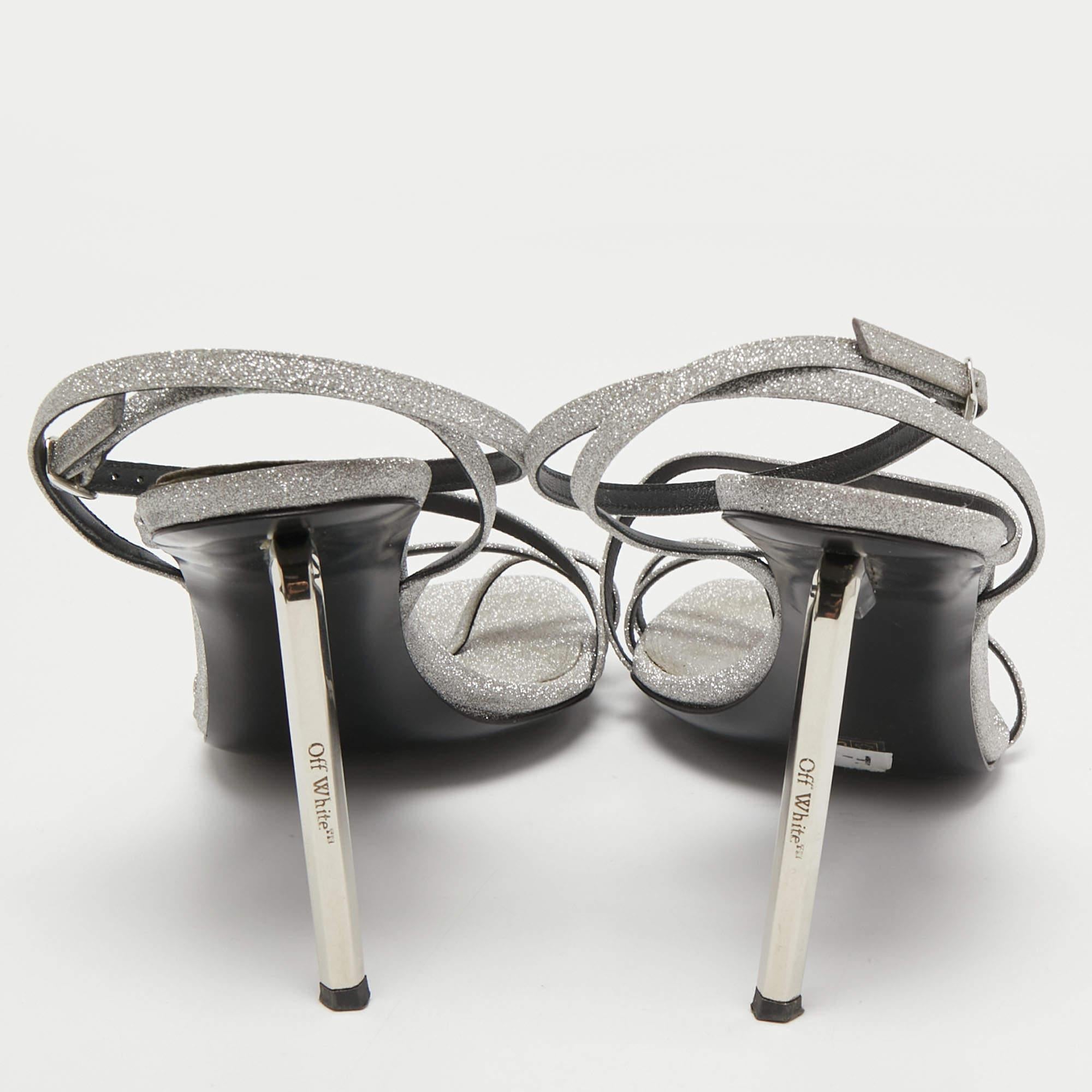 De las mujeres Sandalias con tira al tobillo Allen de purpurina gris metalizada Off-White talla 40