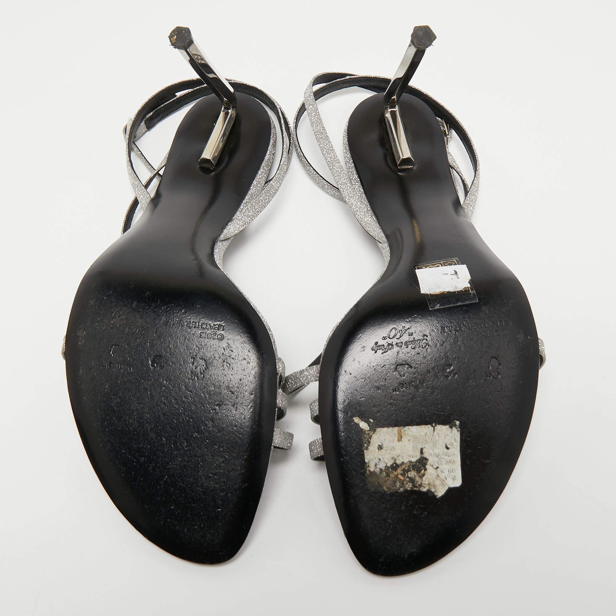 Sandalias con tira al tobillo Allen de purpurina gris metalizada Off-White talla 40 1