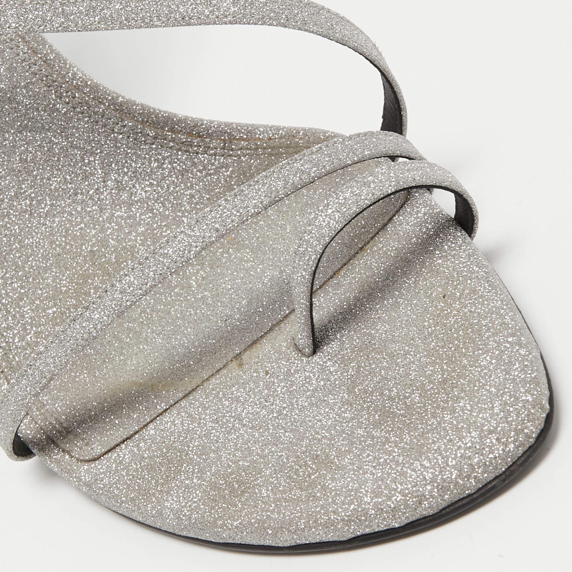 Sandalias con tira al tobillo Allen de purpurina gris metalizada Off-White talla 40 2