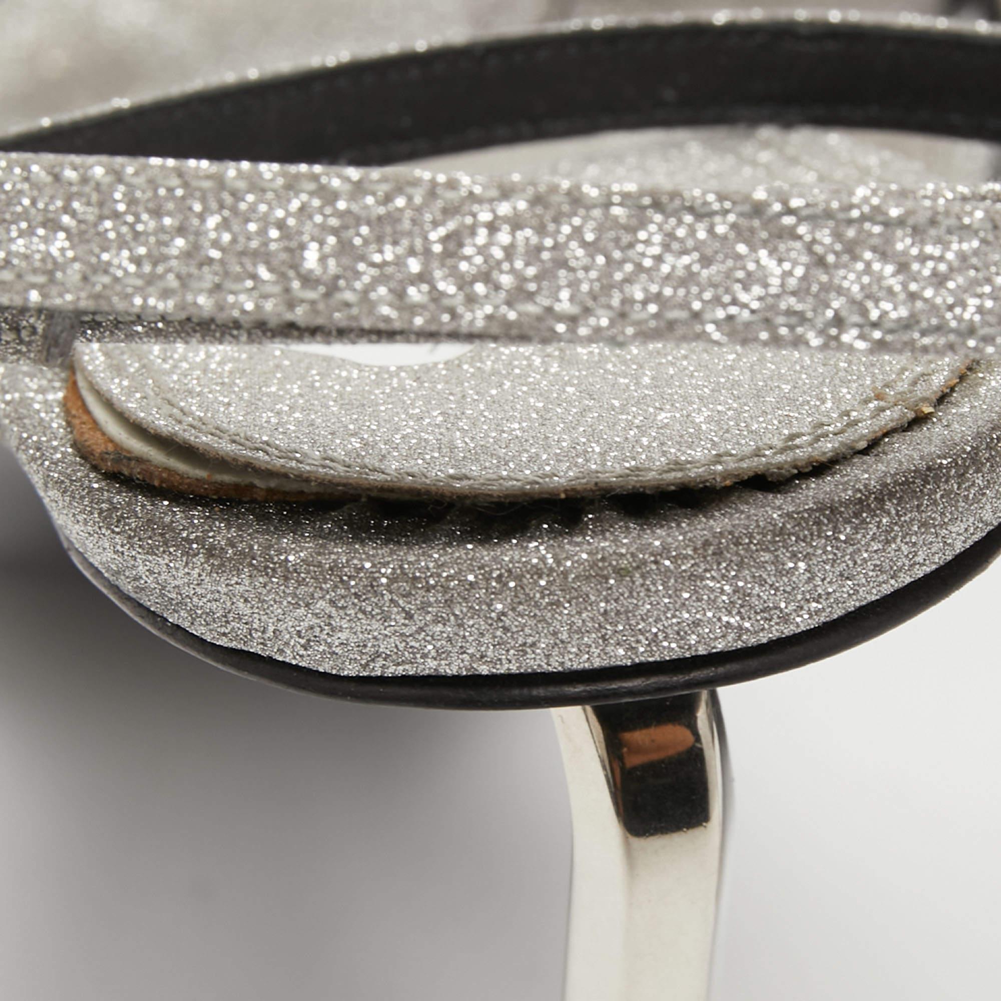Sandalias con tira al tobillo Allen de purpurina gris metalizada Off-White talla 40 3