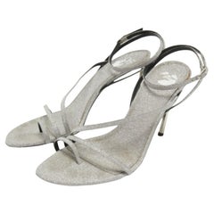 Off-White Metallic Grey Glitter Allen Ankle Strap Sandals Size 40