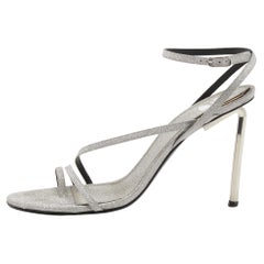 Off-White Metallic Grey Glitter Allen Ankle Strap Sandals Size 40