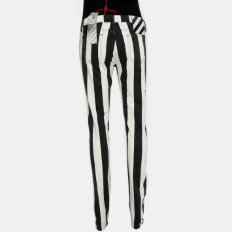Gray Off White Monochrome Striped Denim Skinny Jeans M For Sale