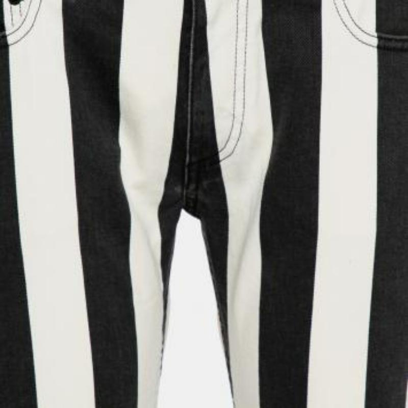 Women's Off White Monochrome Striped Denim Skinny Jeans M For Sale
