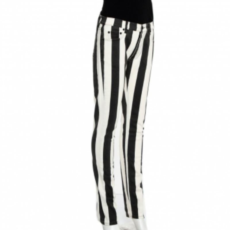 Off White Monochrome Striped Denim Skinny Jeans M For Sale 1