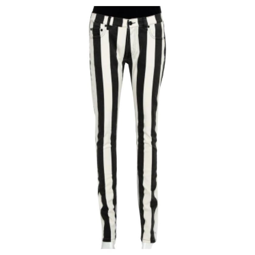 Off White Monochrome Striped Denim Skinny Jeans M For Sale