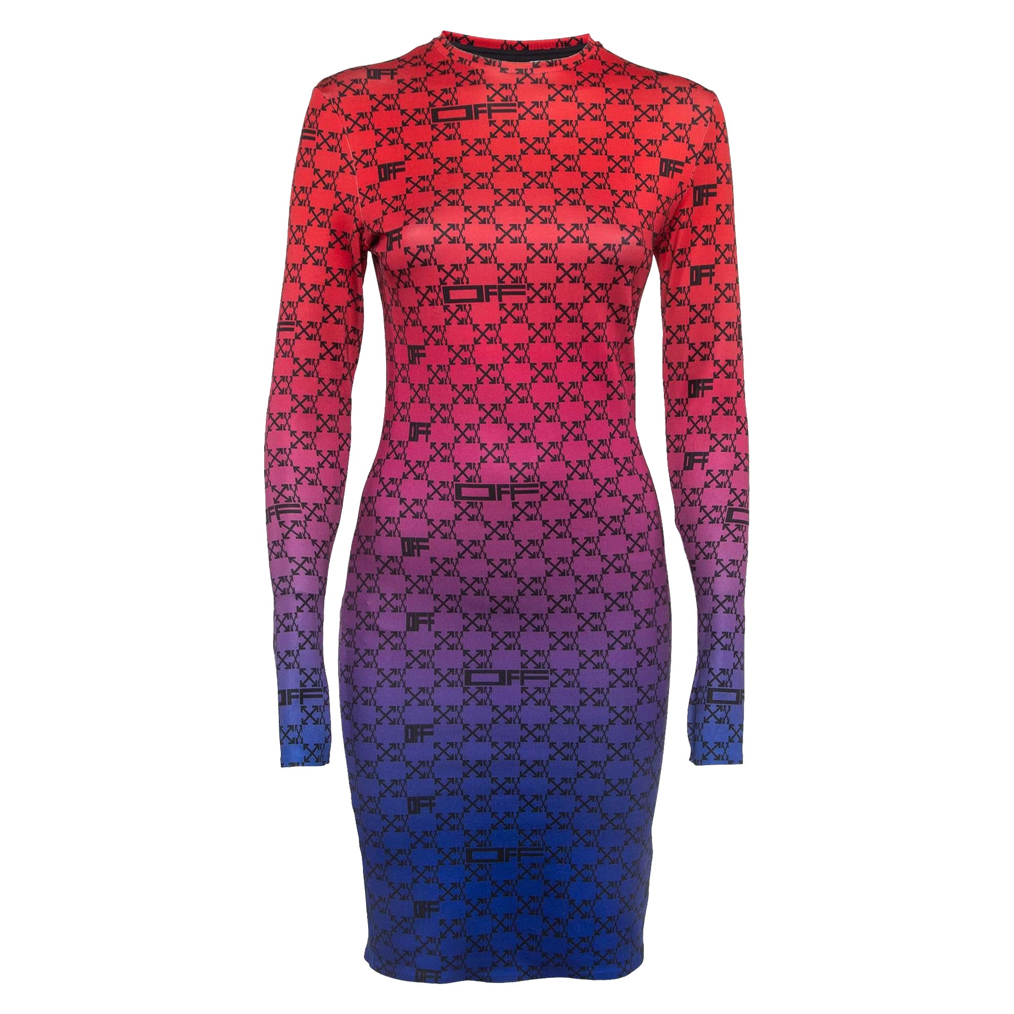 Off-White Multicolor Logo Print Stretch Knit Long Sleeve Mini Dress M