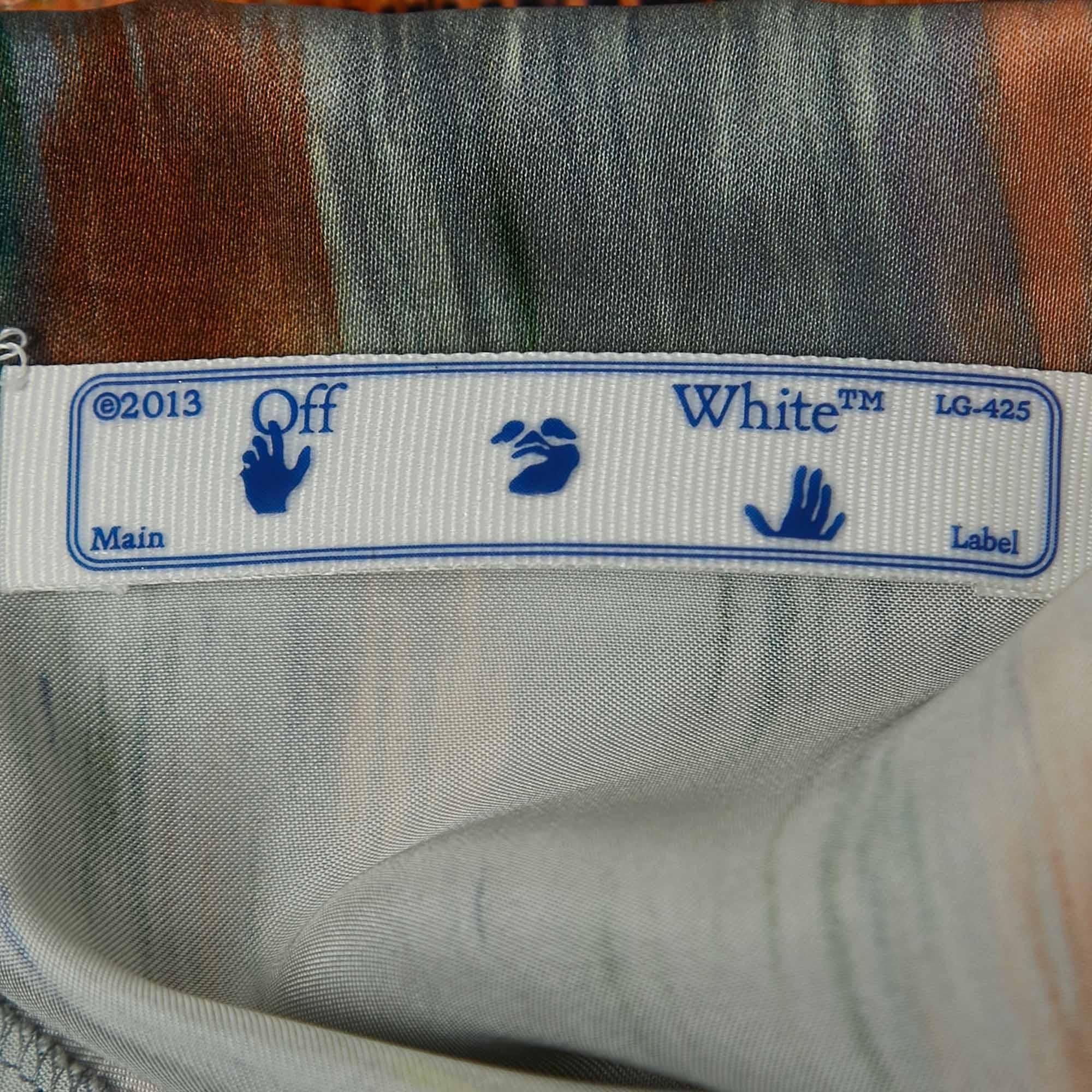 Off-White Multicolor Romantic Print Satin Bowling Shirt S In Good Condition In Dubai, Al Qouz 2