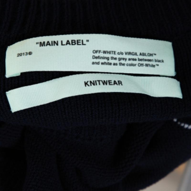 Off White Navy Blue Logo Intarsia Knit Distressed Jumper S Herren im Angebot