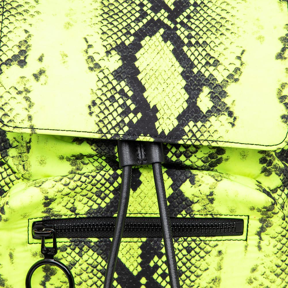 Women's Off-White Neon Green Animal Print Nylon And Leather Backpack