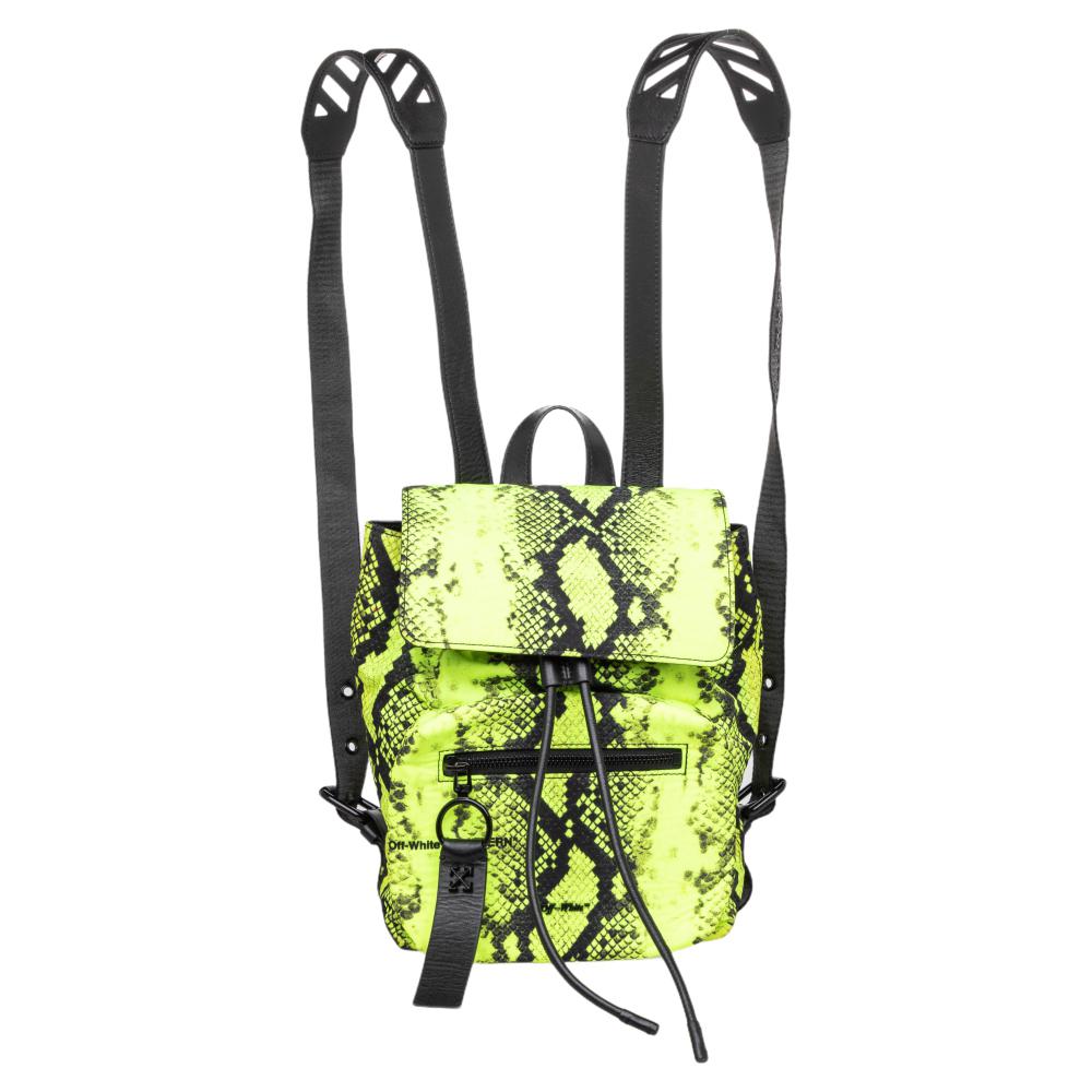 Off-White Neon Green Animal Print Nylon And Leather Backpack 1