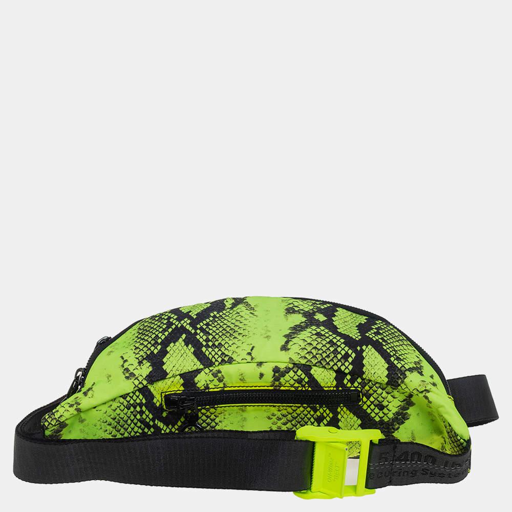 Off-White Neon Green/Black Python Print Nylon Fanny Pack Belt Bag For Sale 1