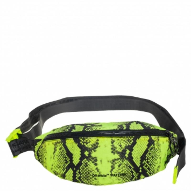 Off-White Neon Green/Black Python Print Nylon Fanny Pack Belt Bag For Sale