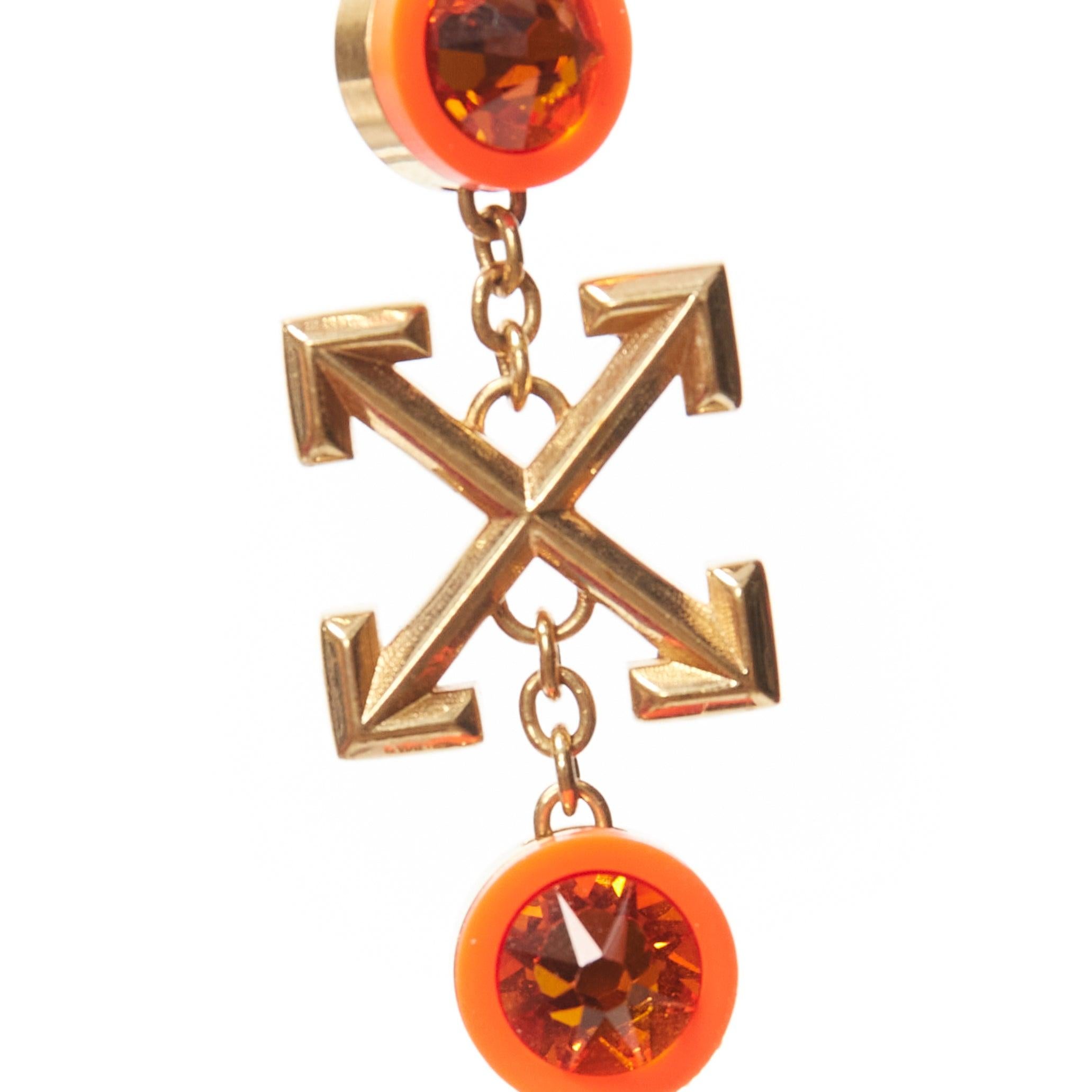 Orecchini a perno con logo Jewell in oro, arancione neon, con strass, OFF WHITE in vendita 2