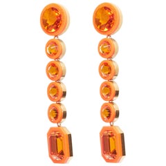 OFF WHITE neon orange gold logo jewel rhinestone drop pin earrings pair