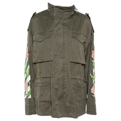 Off-White Olive Green Cotton Twill Tulip Embroidered Parka M