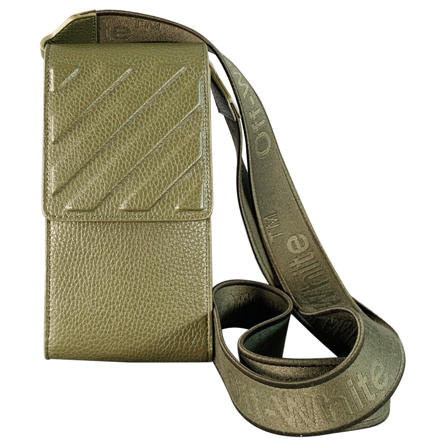 OFF-WHITE Borsa telefonica in pelle di ciottoli goffrata verde oliva taglia unica in vendita