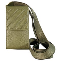 OFF-WHITE One Size Green Olive Embossed Pebble Grain Leather Phone Bag