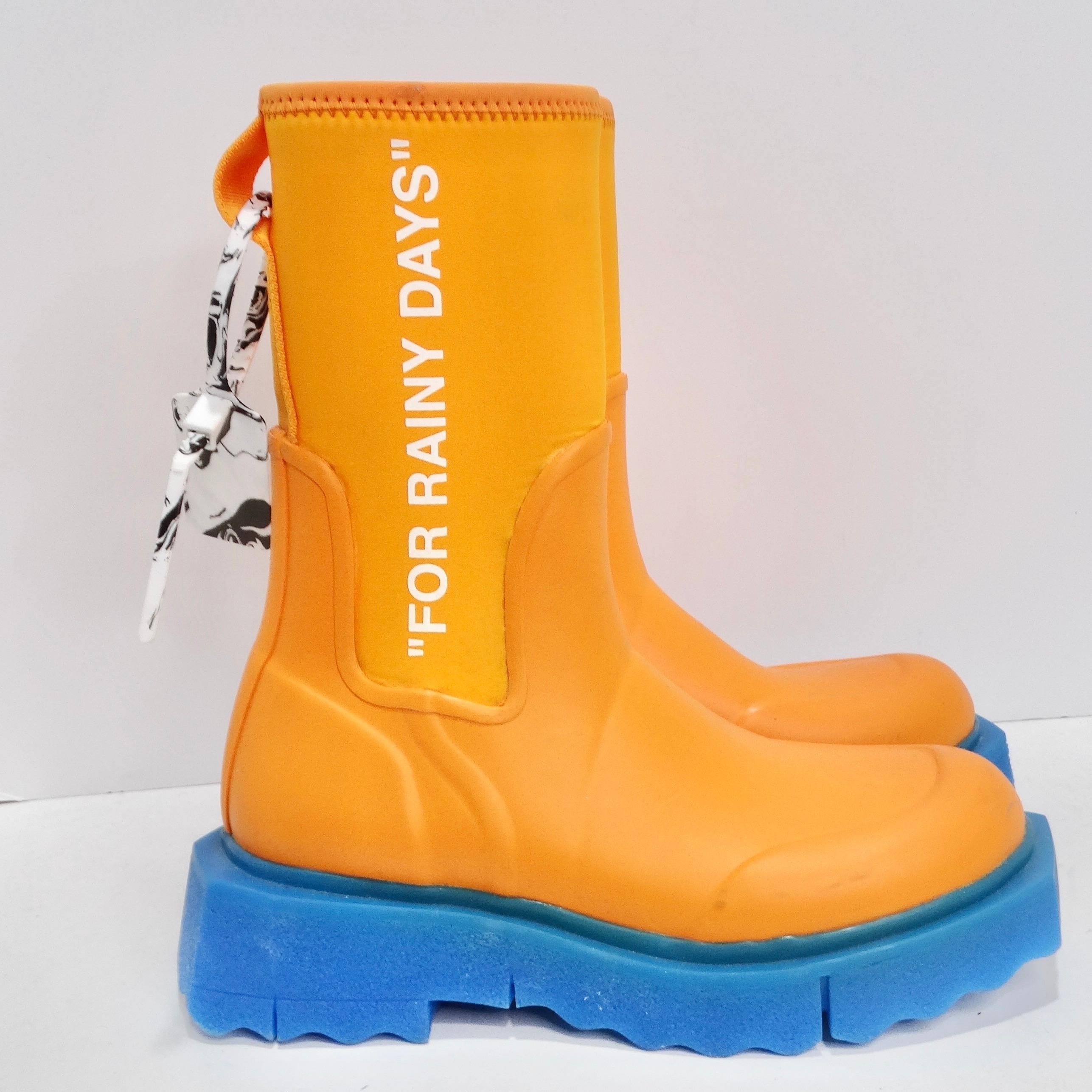 Women's or Men's Off White Orange & Blue Rubber Boots For Sale
