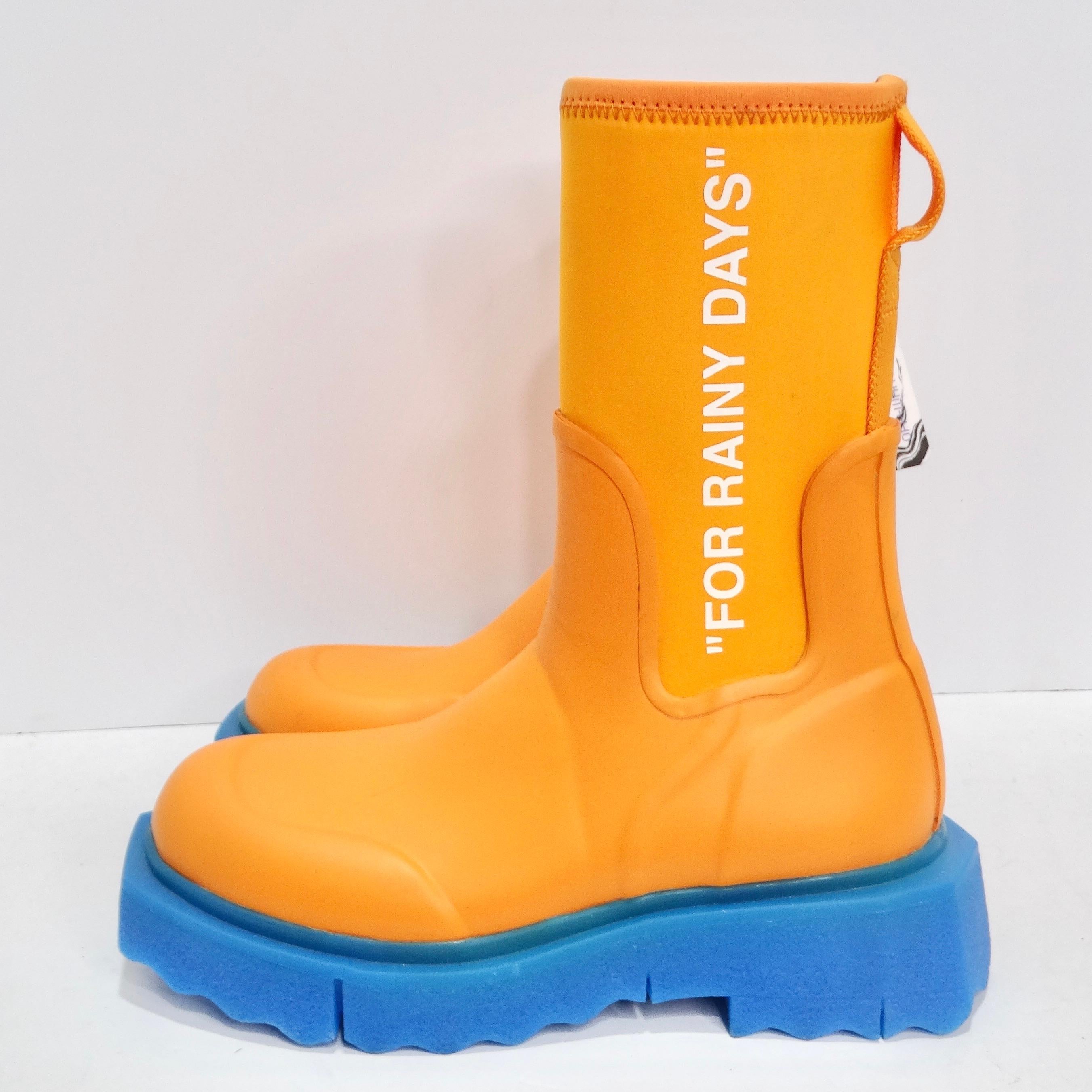 Off White Orange & Blue Rubber Boots For Sale 5