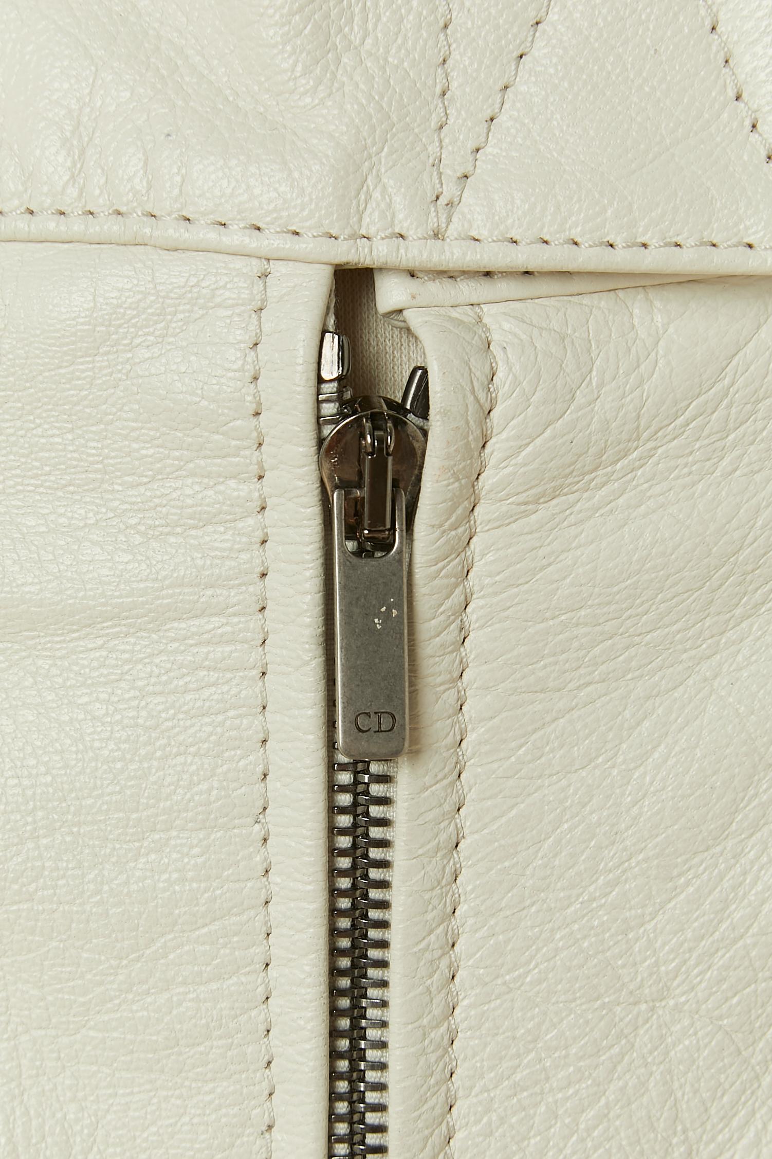 Beige Off-white padded and top-stitched leather biker pant CHRISTIAN DIOR For Sale