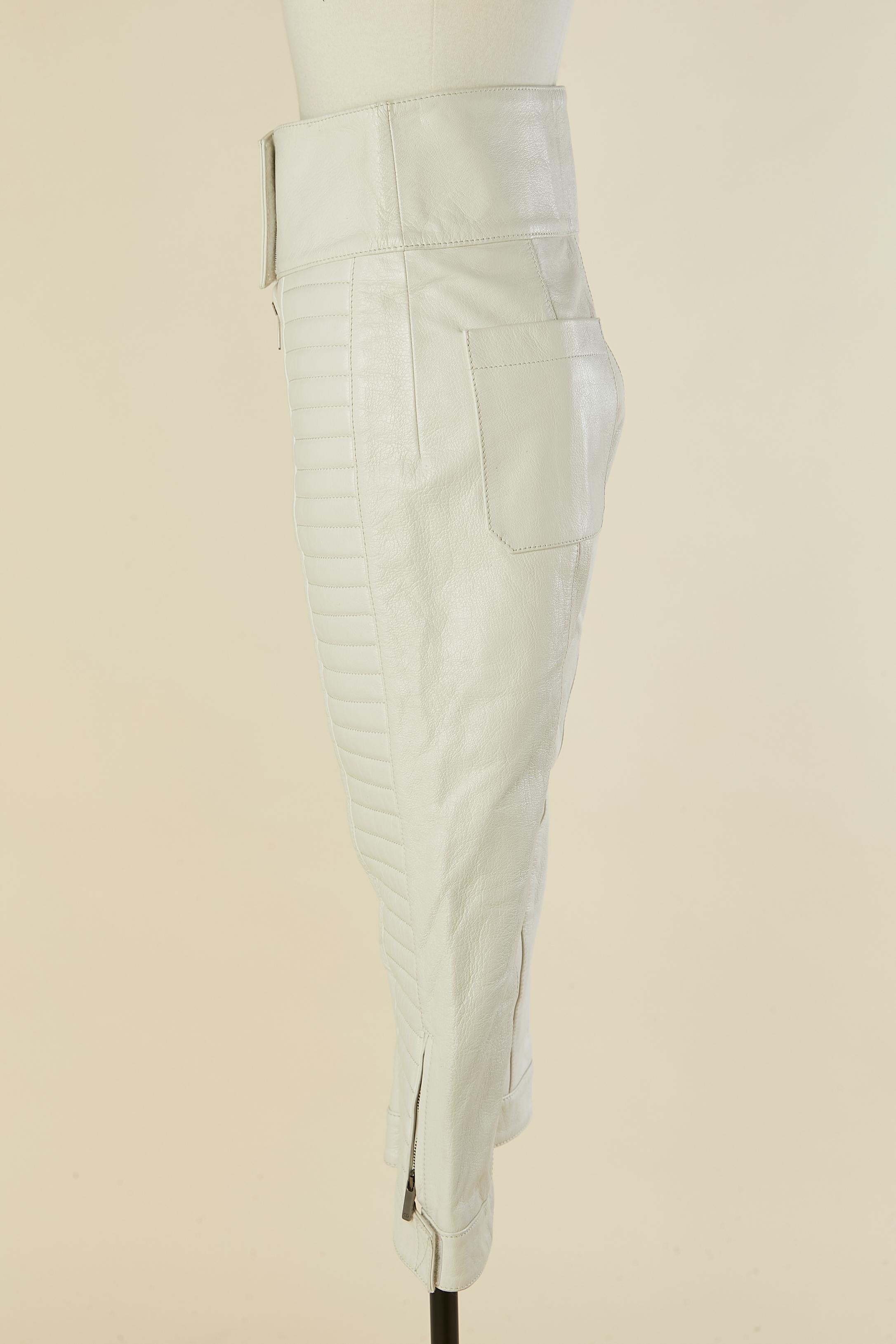 Off-white padded and top-stitched leather biker pant CHRISTIAN DIOR For Sale 1
