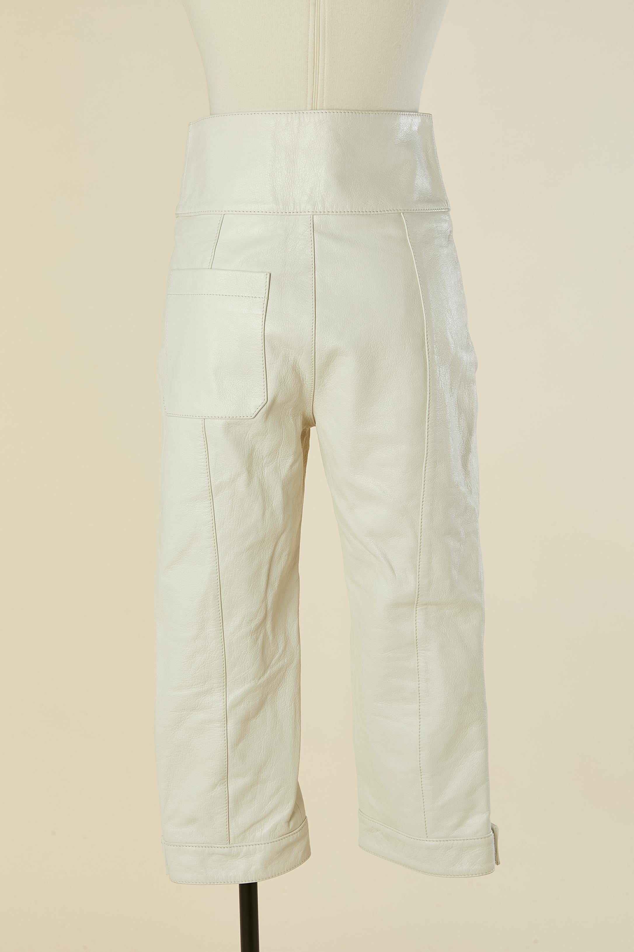 Off-white padded and top-stitched leather biker pant CHRISTIAN DIOR For Sale 2