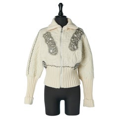Off-white padded knit jacket with lurex and sequin embroideries ROBERTO CAVALLI