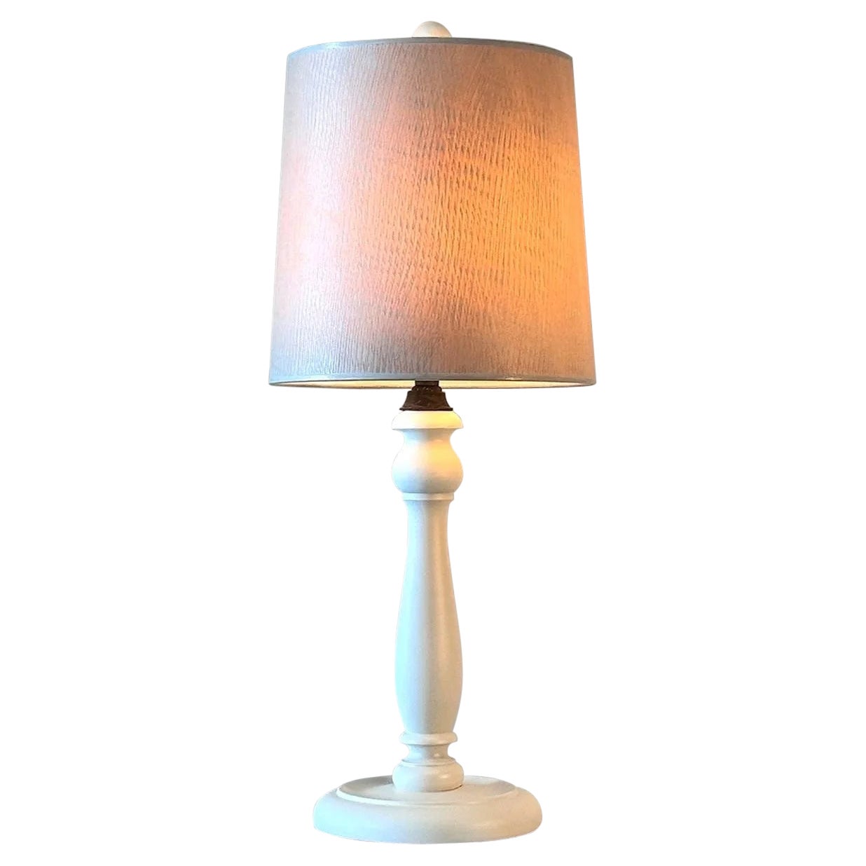Off-White Painted Table Lamp, Antique Wood & Brass, Country Style, USA