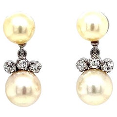 Off-white pearl and diamond drop earrings Off-white pearl and diamond drop earrings