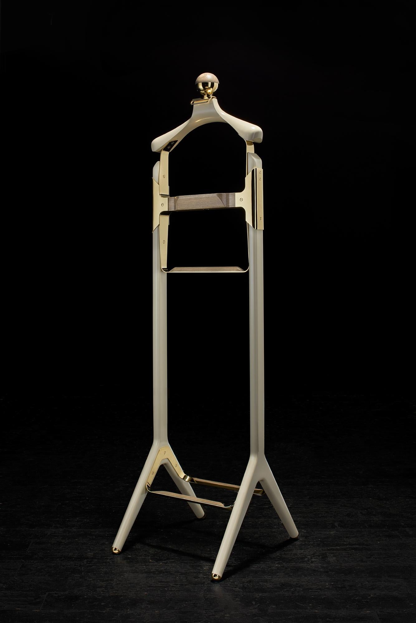 Painted Off-White Permanent Style Valet Stand by Honorific in Solid Brass and Ash Grey For Sale
