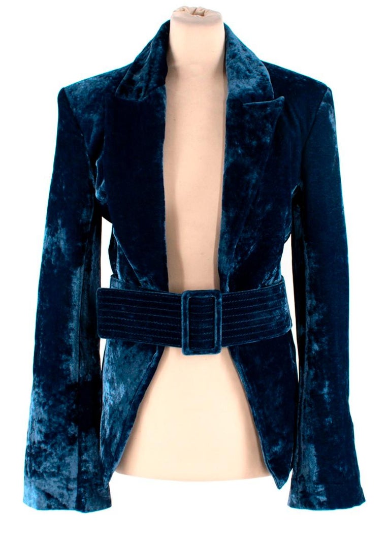 Off-White Petrol Blue Crushed Velvet 2 Piece Trouser Suit Set For Sale ...