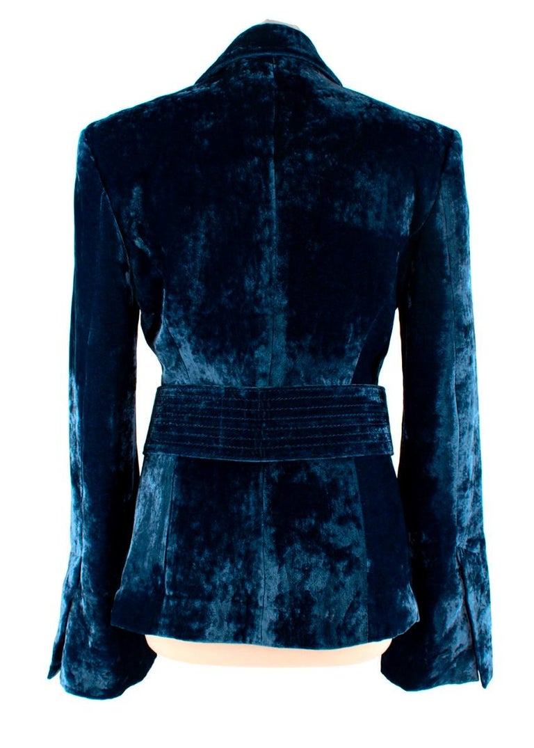 Off-White Petrol Blue Crushed Velvet 2 Piece Trouser Suit Set For Sale ...