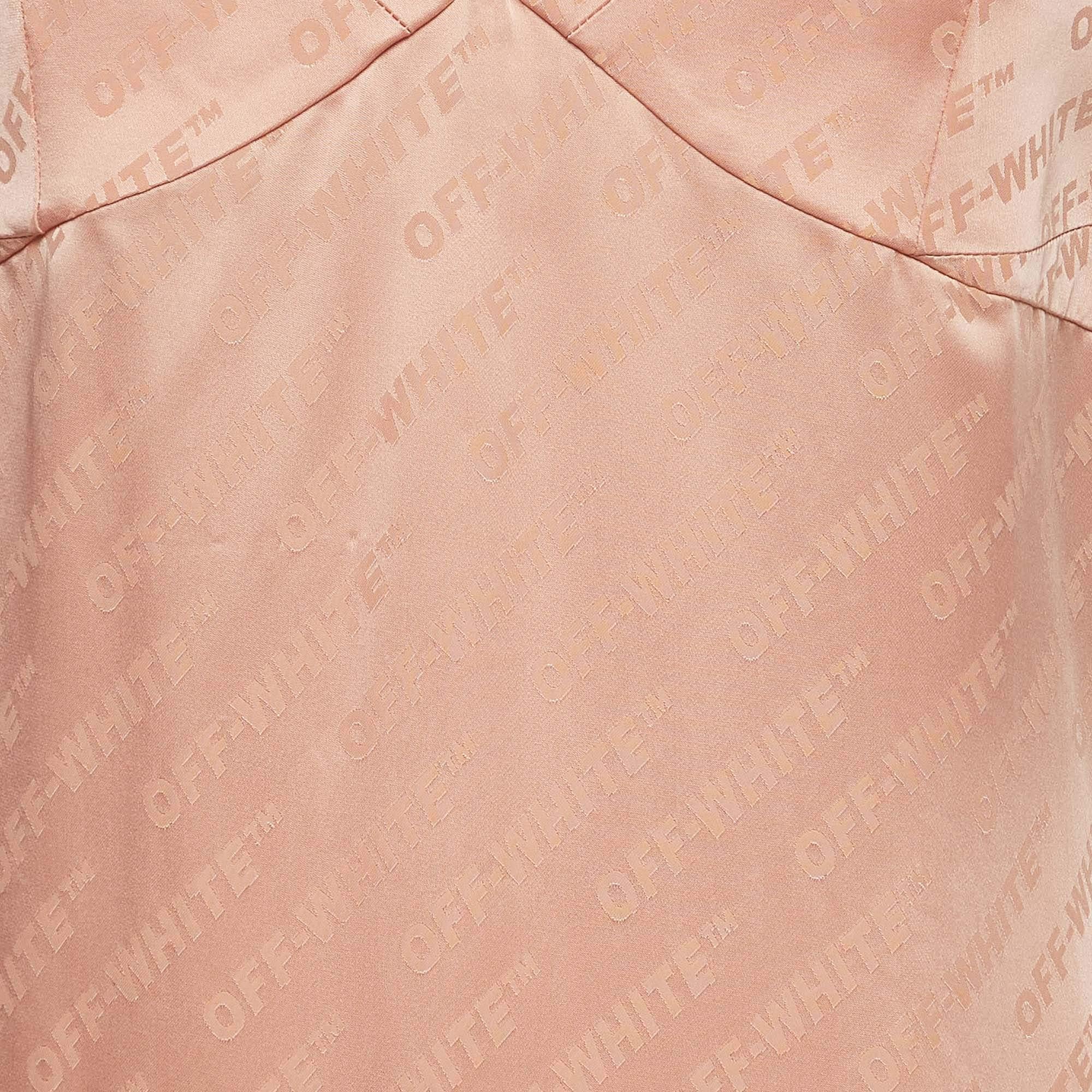 Women's Off-White Pink Jacquard Satin Midi Dress M For Sale