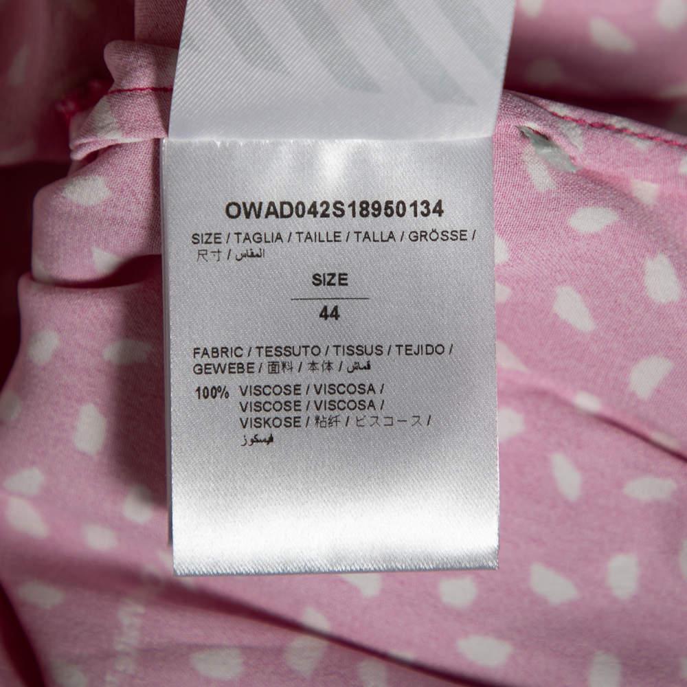 Weiße rosa bedruckte Satin-Bluse mit Knopfleiste und Überzug M im Angebot 2