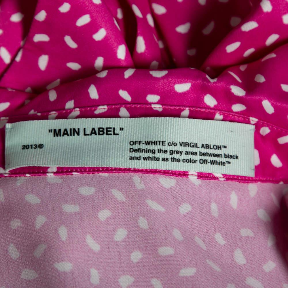 Weiße rosa bedruckte Satin-Bluse mit Knopfleiste und Überzug M im Angebot 4