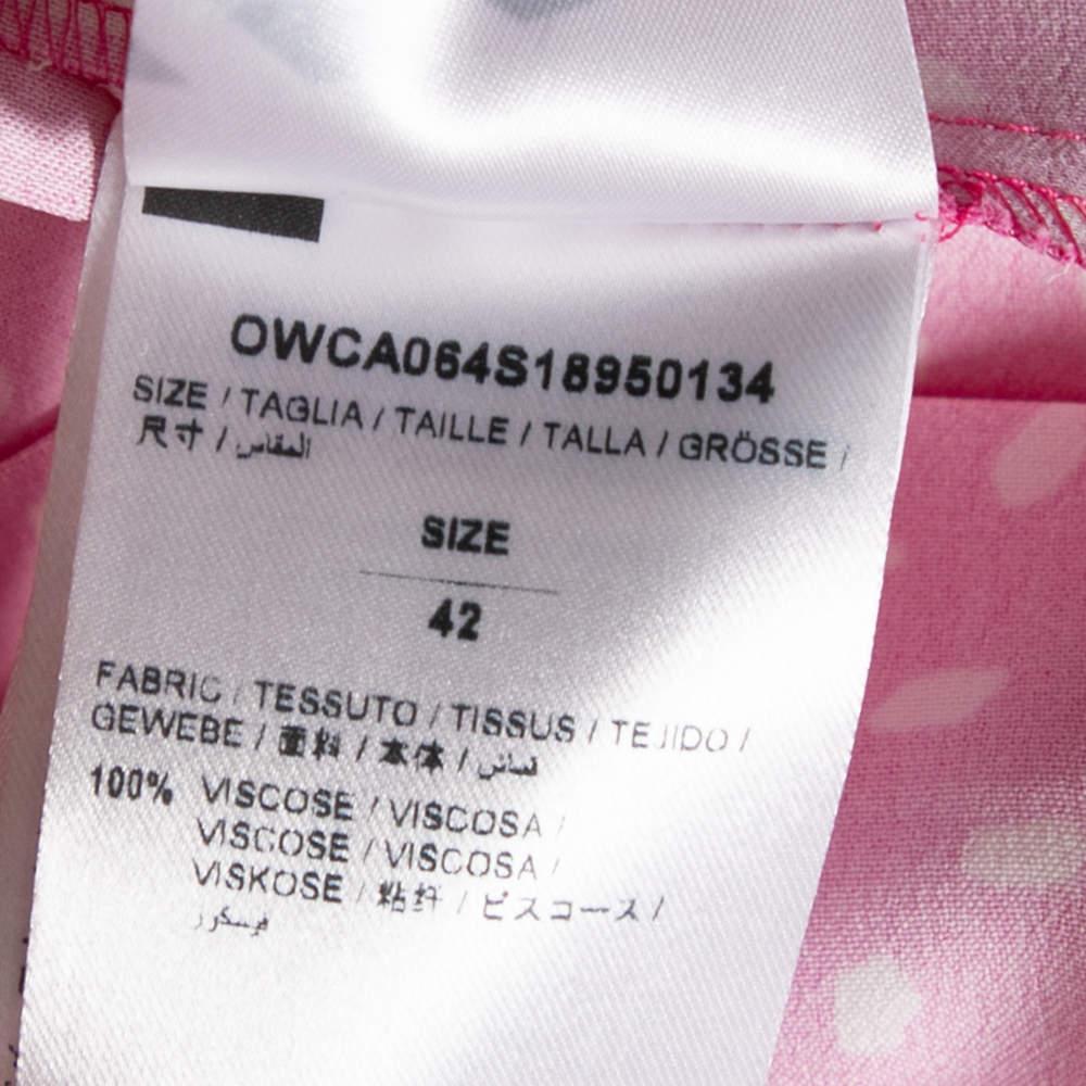 Off-White Pink Printed Satin Plisse Wide Leg Culottes M In New Condition For Sale In Dubai, Al Qouz 2